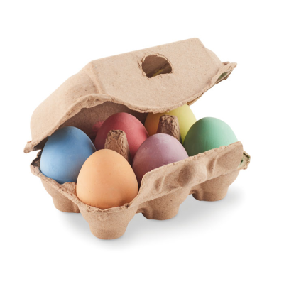 6 CHALK MINI EGGS in Box in Brown