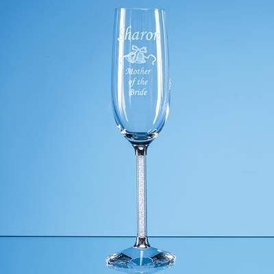 2 CRYSTAL CHAMPAGNE FLUTES with Diamante Filled Stems
