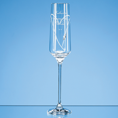 JUST FOR YOU DIAMANTE CHAMPAGNE FLUTE with Heart Shape Cutting in an Attractive Gift Box