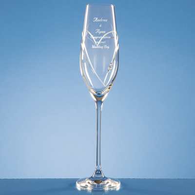 SINGLE DIAMANTE CHAMPAGNE FLUTE with Heart Shape Cutting