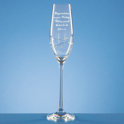 SINGLE DIAMANTE CHAMPAGNE FLUTE with Spiral Design Cutting