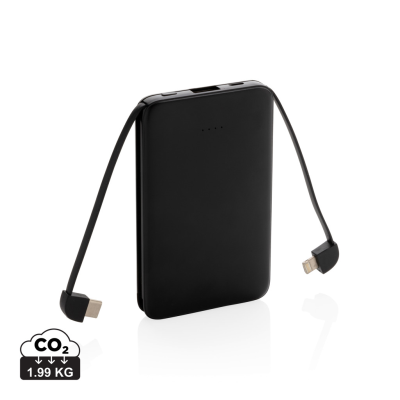 5,000 Mah POCKET POWERBANK with Integrated Cables in Black