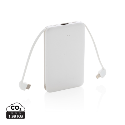 5,000 Mah POCKET POWERBANK with Integrated Cables in White