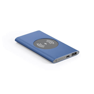 CASSINI POWER BANK 4000 MAH with 5W Cordless Charger in Recycled Aluminium Metal in Blue