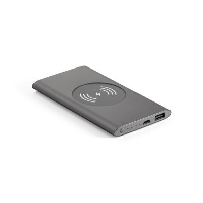 CASSINI POWER BANK 4000 MAH with 5W Cordless Charger in Recycled Aluminium Metal in Dark Grey