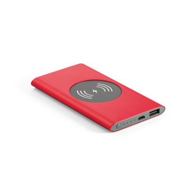 CASSINI POWER BANK 4000 MAH with 5W Cordless Charger in Recycled Aluminium Metal in Red
