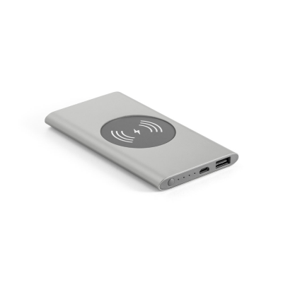 CASSINI POWER BANK 4000 MAH with 5W Cordless Charger in Recycled Aluminium Metal in Satin Silver