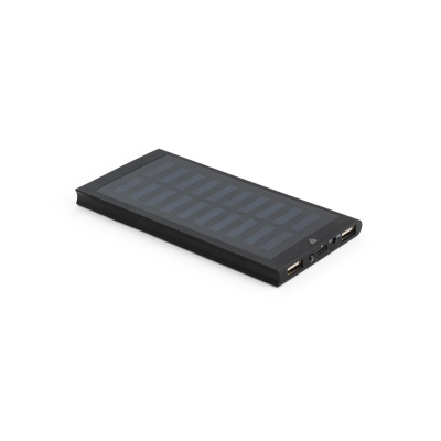 CLERK 8000 MAH POWER BANK with Solar Panel in 100% Recycled Aluminium Metal in Black