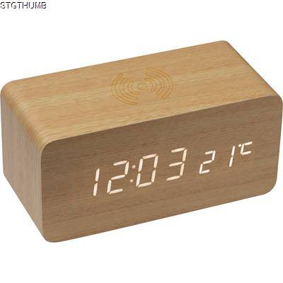 DESK CLOCK with Integrated Cordless Charger in Beige
