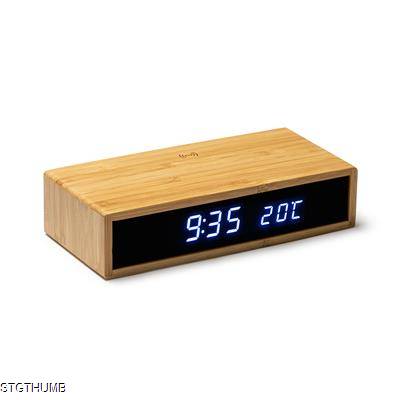 DUNCER TABLE CLOCK with 5w Cordless Charger in Bamboo