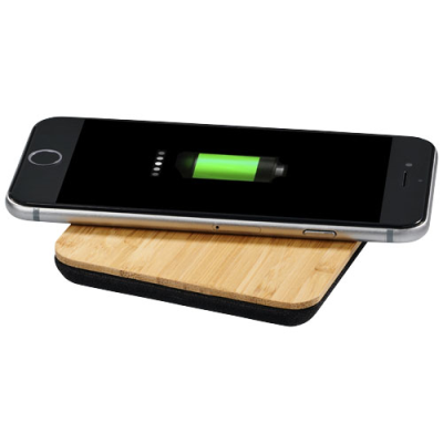 LEAF 5W BAMBOO AND FABRIC CORDLESS CHARGER PAD in Natural & Solid Black