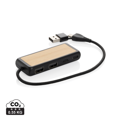 LINK RCS RECYCLED PLASTIC AND BAMBOO DUAL INPUT USB HUB in Black