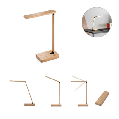 MOREY FOLDING DESK LAMP with 15W Superfast Cordless Charger in Bamboo