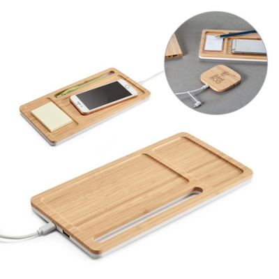 MOTT DESK TOP ORGANIZER with 15W Cordless Charger in Bamboo & Abs