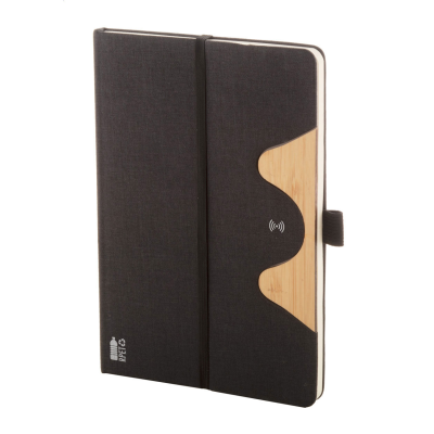 RPET CORDLESS CHARGER NOTE BOOK in Black