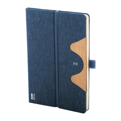 RPET CORDLESS CHARGER NOTE BOOK in Dark Blue