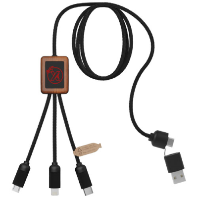 SCX,DESIGN C38 40W 5-IN-1 RPET LIGHT-UP LOGO CHARGER CABLE with Squared Wood Casing