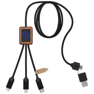 SCX,DESIGN C38 40W 5-IN-1 RPET LIGHT-UP LOGO CHARGER CABLE with Squared Wood Casing
