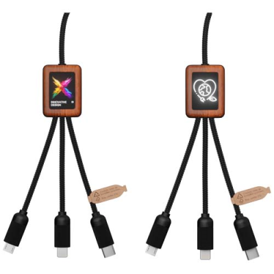 SCX,DESIGN C38 40W 5-IN-1 RPET LIGHT-UP LOGO CHARGER CABLE with Squared Wood Casing
