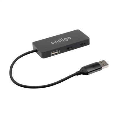 TECCO GRS RECYCLED ALUMINIUM METAL USB HUB in Black