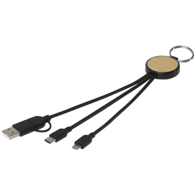 TECTA 6-IN-1 RECYCLED PLASTIC & BAMBOO CHARGER CABLE with Keyring
