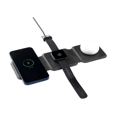 TRICHARGE RECYCLED PU CORDLESS CHARGER in Black