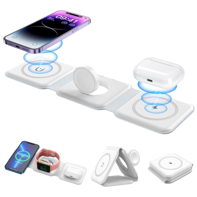 W38 - 3 in 1 Folding Cordless Charger Pad in White or Black