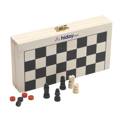 CHECKMATE GAME BOX 3-IN-1 in Wood - PROMOTIONAL CORPORATE GIFT