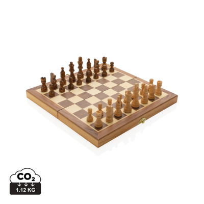 LUXURY WOOD FOLDING CHESS SET in Brown