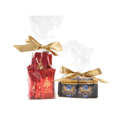 CHRISTMAS CLEAR TRANSPARENT SACHET GIFT BAG & BOW with Chocolate or Sweets