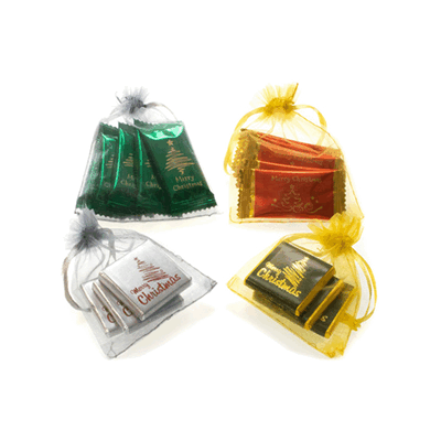 CHRISTMAS ORGANZA GIFT BAGS WITH CHOCOLATES OR SWEETS