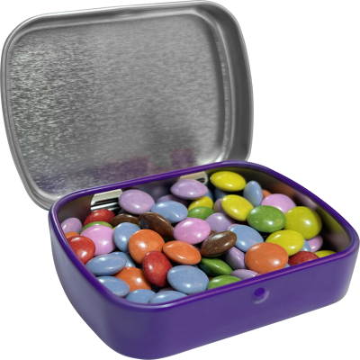 FLAT HINGED TIN with Chocos in Purple