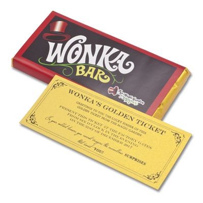 GOLDEN TICKET PERSONALISED CHOCOLATE BAR in Milk or Dark High Quality Chocolate