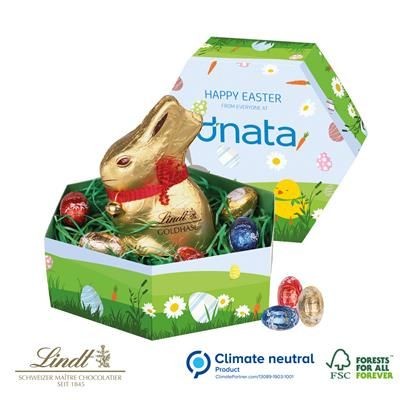 LINDT HEXAGONAL EASTER BOX with Lindt Bunny Rabbit & Mini Eggs
