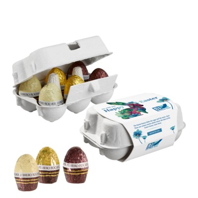 PAPER EASTER EGG BOX OF 6 with Ferrero Rocher Mini Eggs - PROMOTIONAL CORPORATE GIFT