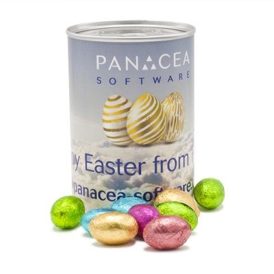 TIN OF MINI EASTER CHOCOLATE EGGS with Branded Wrapper