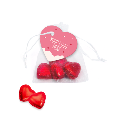 VALENTINES - ORGANZA BAG - RED FOILED HEARTS