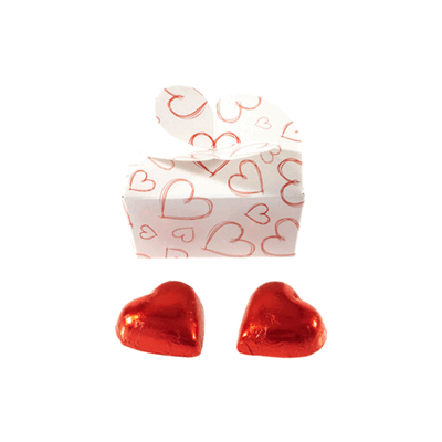 VALENTINE'S DAY GIFT BOX & MILK CHOCOLATE PRALINE RED FOIL HEARTS