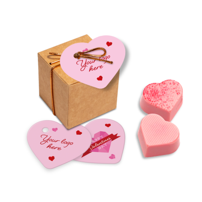 VALENTINES ECO KRAFT CUBE OF RASPBERRY HEART TRUFFLES