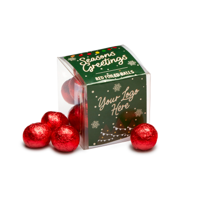 WINTER COLLECTION - CLEAR TRANSPARENT CUBE - RED FOILED BALLS