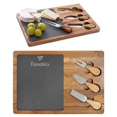 33X28CM ACACIA WOOD & SLATE CHEESE BOARD SET