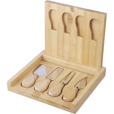 BAMBOO CHEESE BOARD SET (5PC) in Brown