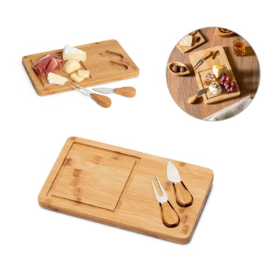 WOODS BAMBOO CHEESE BOARD with 2 Bamboo & Stainless Steel Metal Accessories