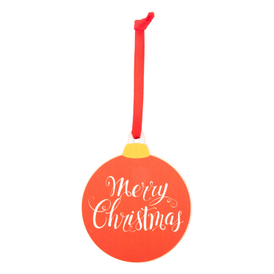 CHRISTMAS TREE ORNAMENT, MERRY CHRISTMAS in Red