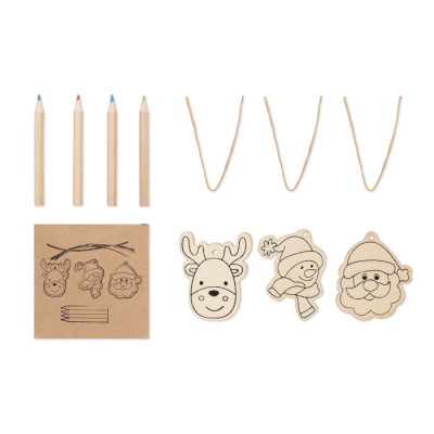 DRAWING WOOD ORNAMENTS SET in Brown