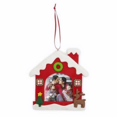 HOUSE SHAPE CHRISTMAS DECORATION with Red Satin Ribbon Loop