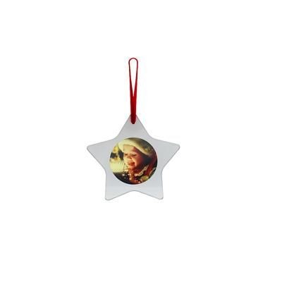 STAR SHAPE GLASS CHRISTMAS DECORATION with Round Printed Insert to One Side
