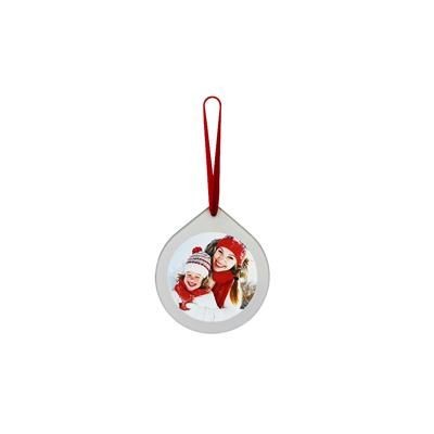 TEAR DROP SHAPE GLASS CHRISTMAS DECORATION with Round Printed Insert to One Side