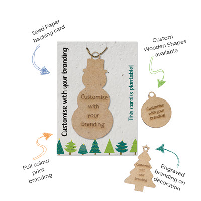 WOOD CHRISTMAS DECORATION ON PLANTABLE SEEDS PAPER BACKING CARD
