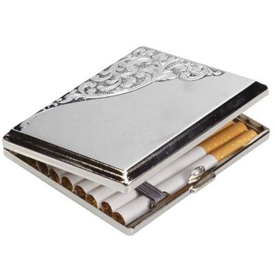CORNER DESIGN SILVER CHROME METAL CIGARETTE CASE